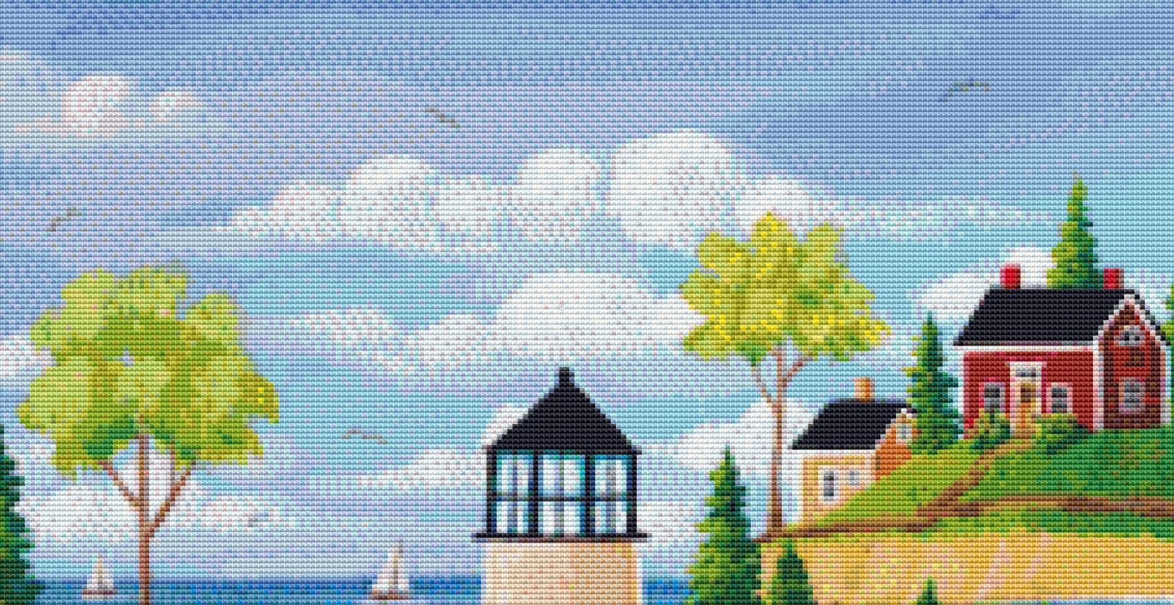 Summer By the Sea (Max Color) cross stitch pattern by Kim Leo licensed by JMS Art Licensing