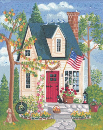Summertime Cottage cross stitch pattern by Kim Leo licensed by JMS Art Licensing