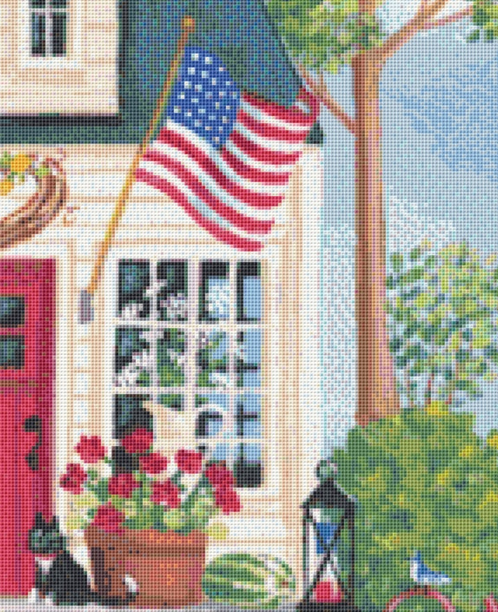 Summertime Cottage cross stitch pattern by Kim Leo licensed by JMS Art Licensing