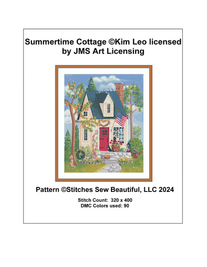 Summertime Cottage cross stitch pattern by Kim Leo licensed by JMS Art Licensing