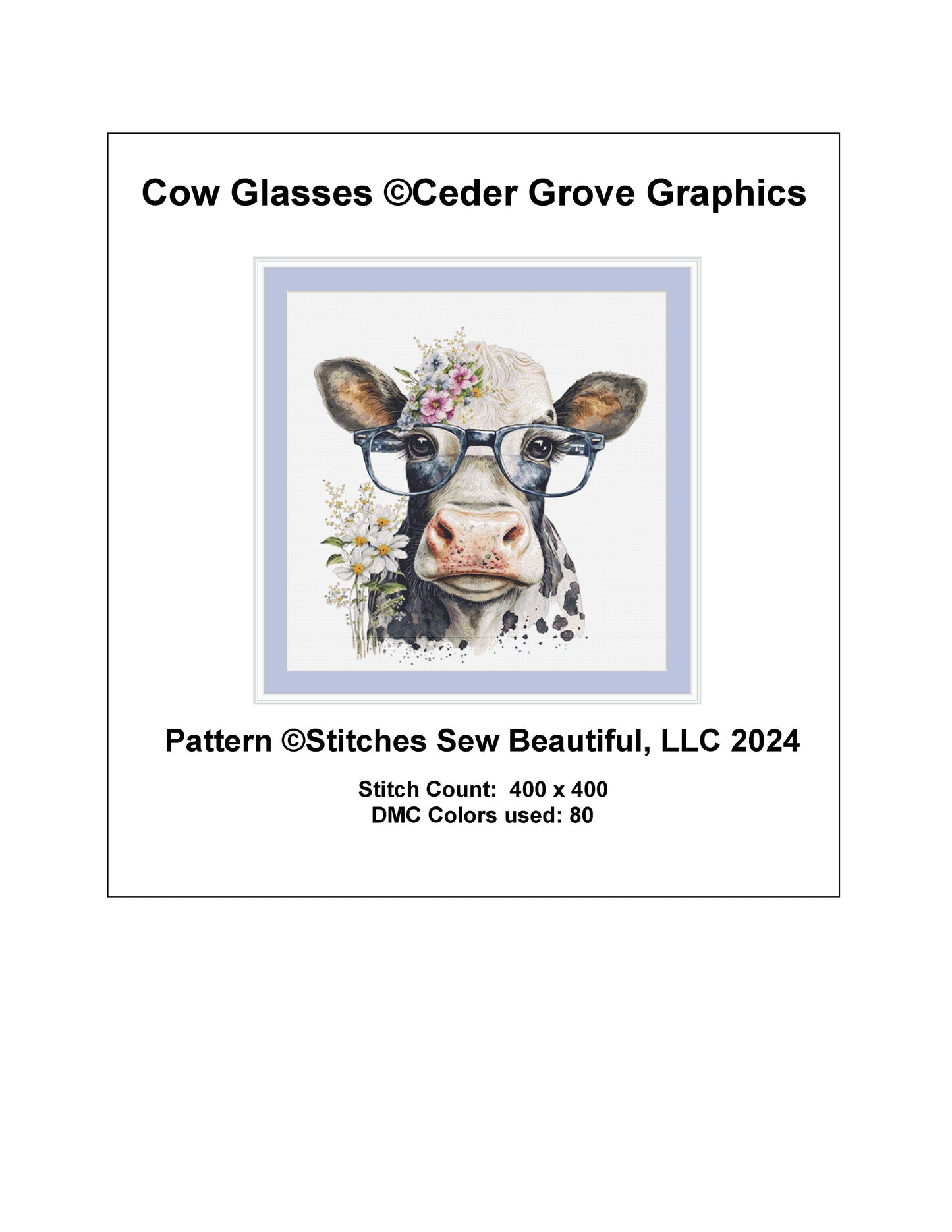 Cow Glasses cross stitch pattern by CedarGroveGraphics