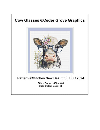 Cow Glasses cross stitch pattern by CedarGroveGraphics
