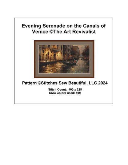Evening Seranade on the Canals of Venice cross stitch pattern by The Art Revivalist