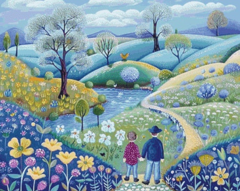 Father and Son Stroll cross stitch pattern by The Art Revivalist
