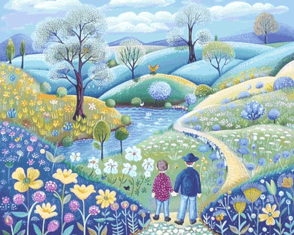Father and Son Stroll cross stitch pattern by The Art Revivalist