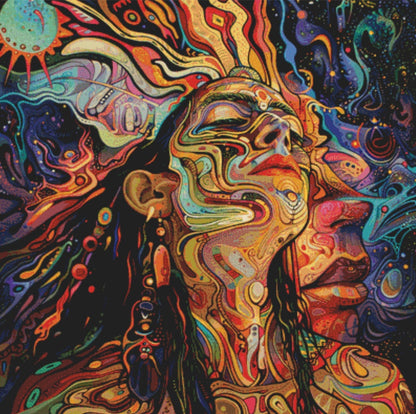 Psycahdelic Surreal and Divine God cross stitch pattern by The Art Revivalist