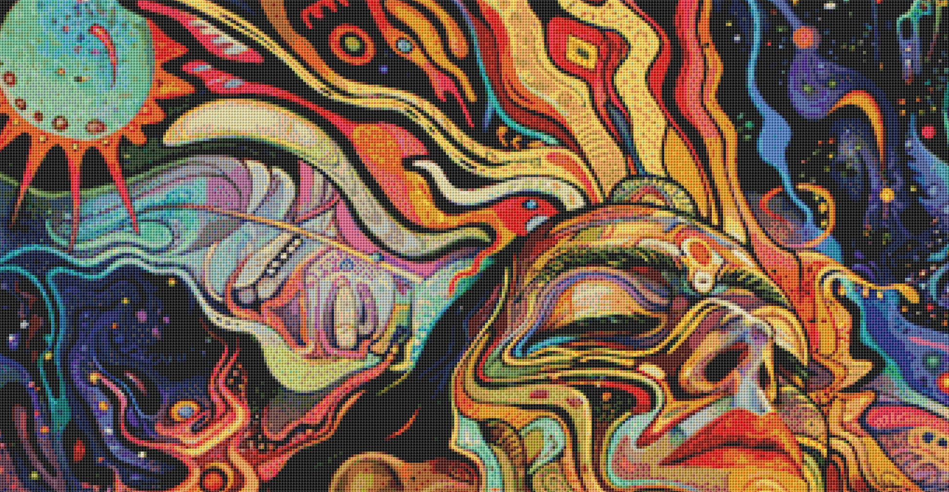 Psycahdelic Surreal and Divine God cross stitch pattern by The Art Revivalist