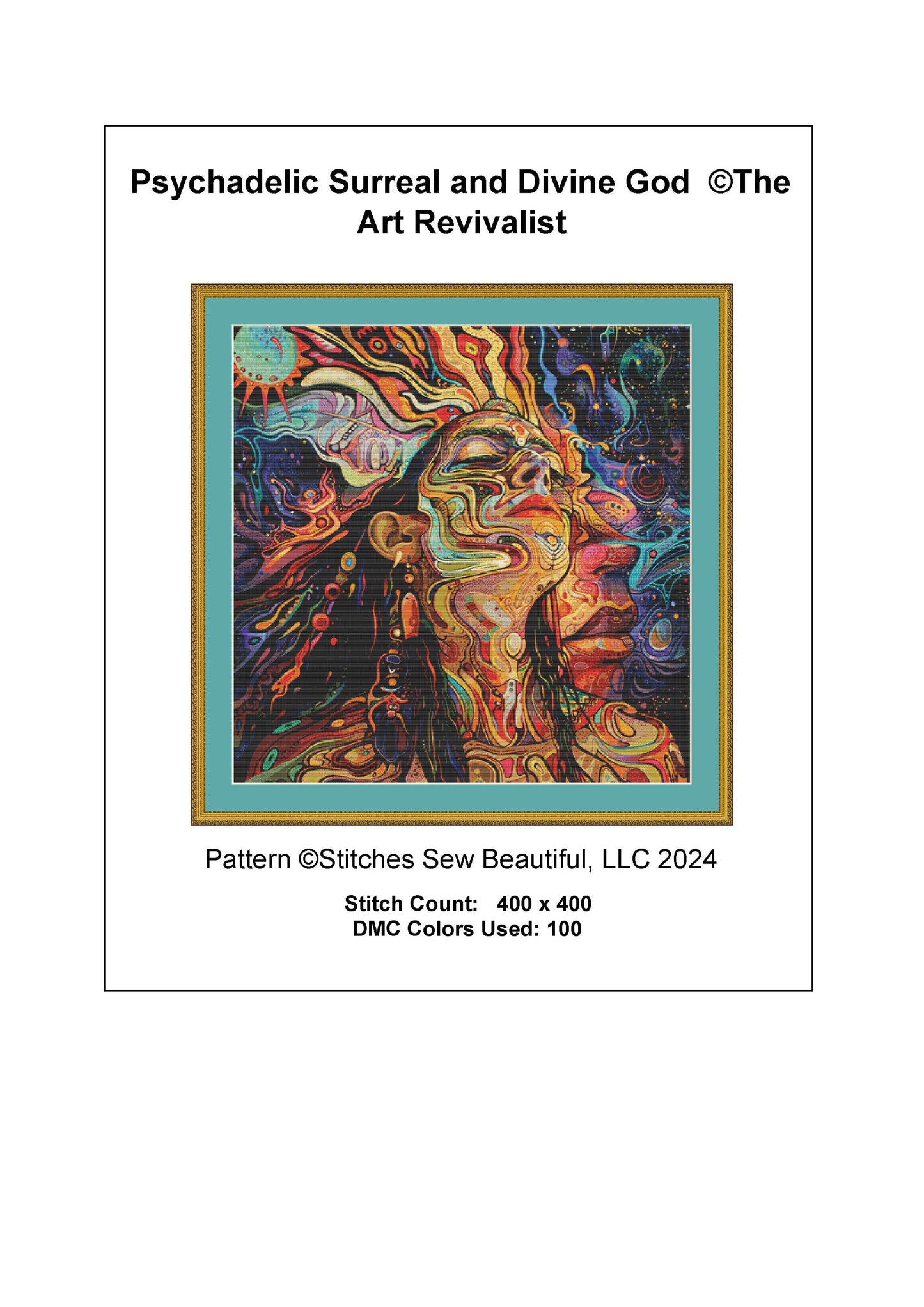 Psycahdelic Surreal and Divine God cross stitch pattern by The Art Revivalist