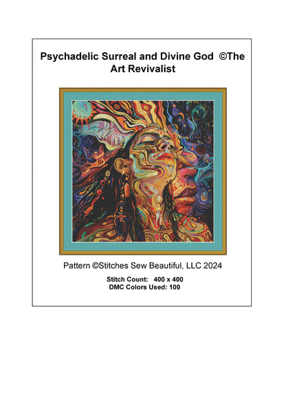 Psycahdelic Surreal and Divine God cross stitch pattern by The Art Revivalist