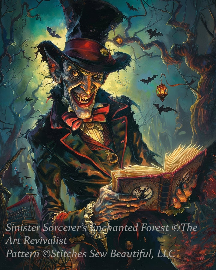 Sinister Sorcerer's Enchanted Forest cross stitch pattern by The Art Revivalist