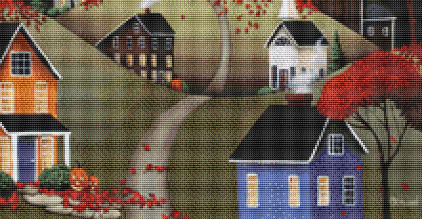 Wickford Village Halloween (Small) cross stitch pattern by Catherine Holman/Ansada Art Licensing Group, LLC