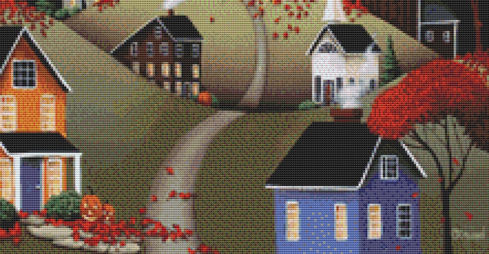 Wickford Village Halloween (Small) cross stitch pattern by Catherine Holman/Ansada Art Licensing Group, LLC