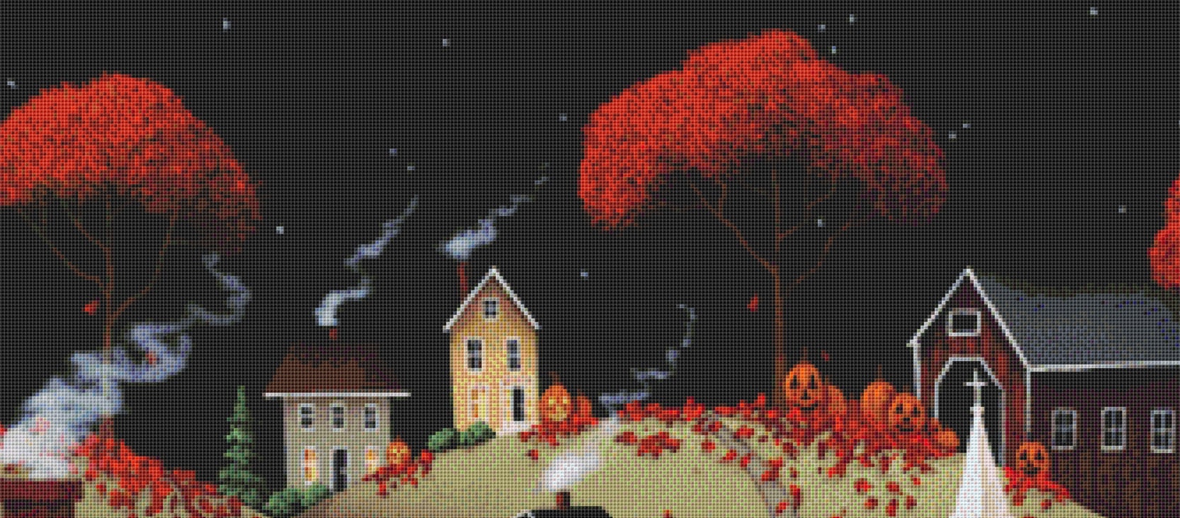 Wickford Village Halloween (Max Color) cross stitch pattern by Catherine Holman/Ansada Art Licensing Group, LLC