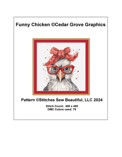 Funny Chicken cross stitch pattern by CedarGroveGraphics