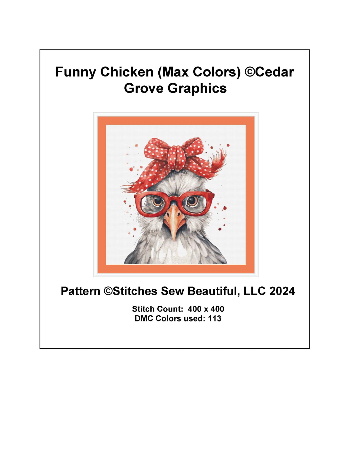 Funny Chicken (Max Colors) cross stitch pattern by CedarGroveGraphics