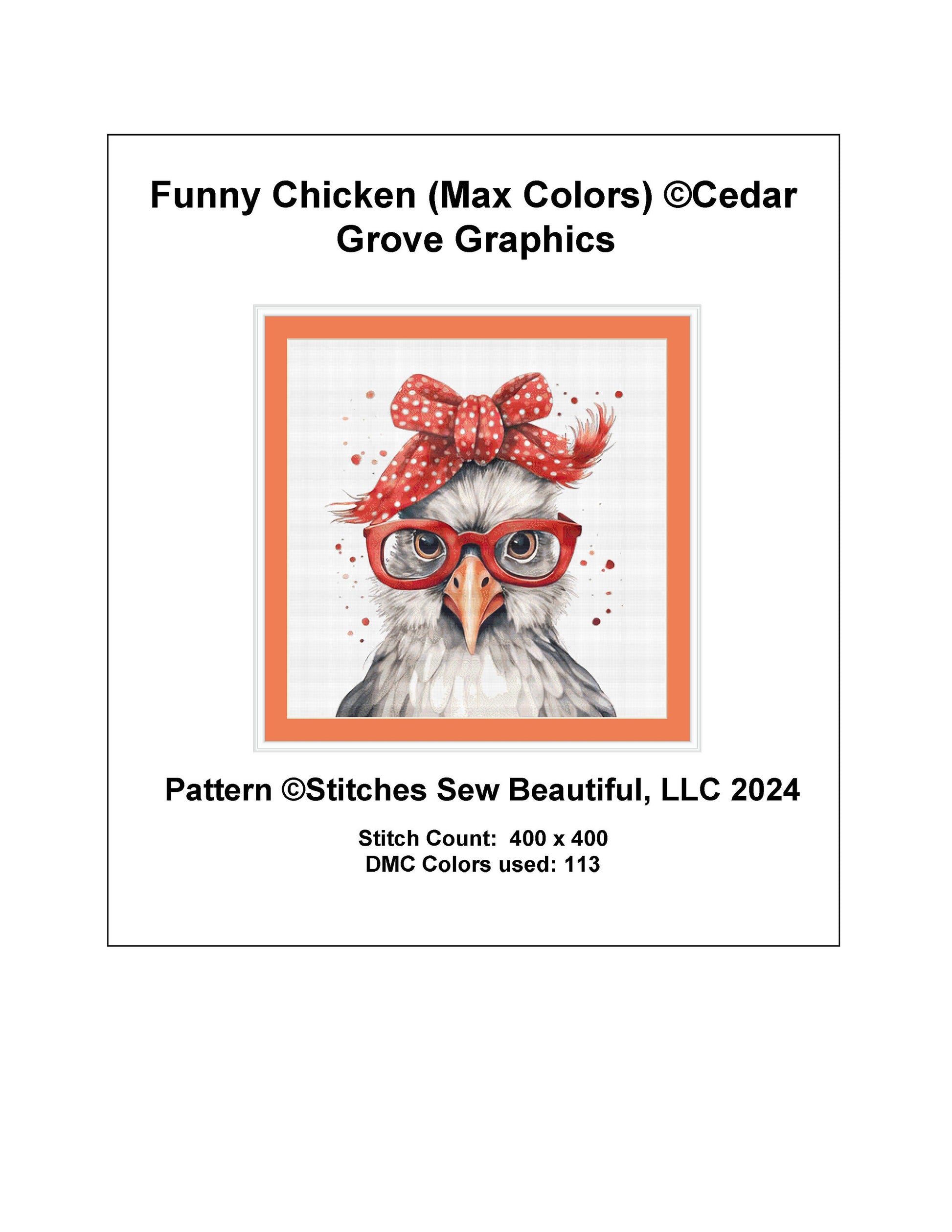 Funny Chicken (Max Colors) cross stitch pattern by CedarGroveGraphics