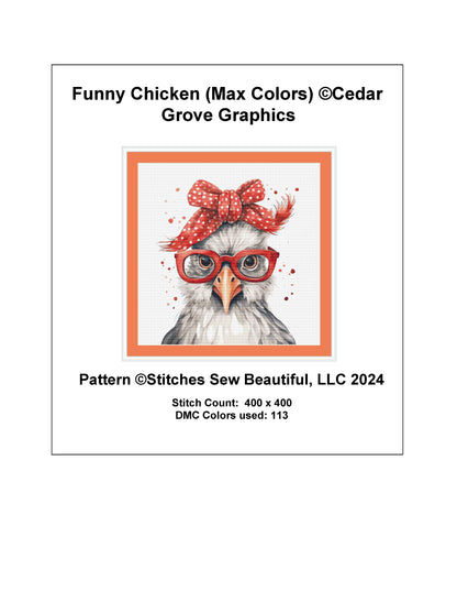 Funny Chicken (Max Colors) cross stitch pattern by CedarGroveGraphics