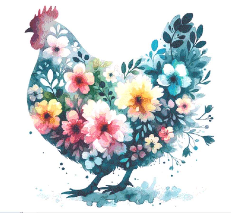 Flower Chicken cross stitch pattern by CraftyBeachOnYouTube