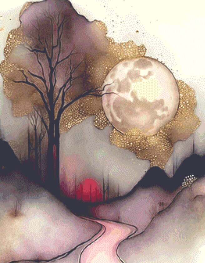 Lil Tree Moon cross stitch pattern by Tammy L. Gross