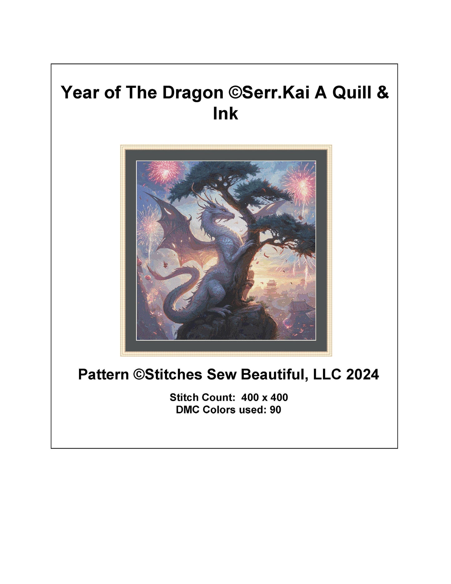 Year of The Dragon counted cross stitch pattern by Serr.Kai A Quill & Ink