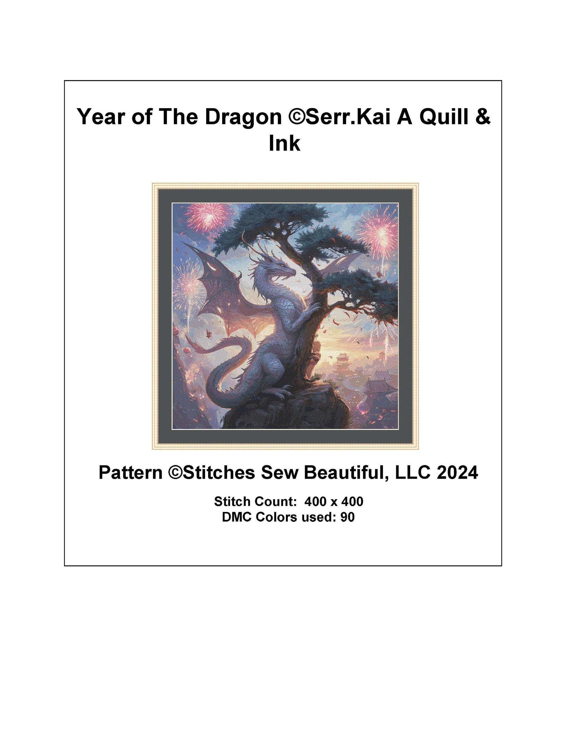 Year of The Dragon counted cross stitch pattern by Serr.Kai A Quill & Ink