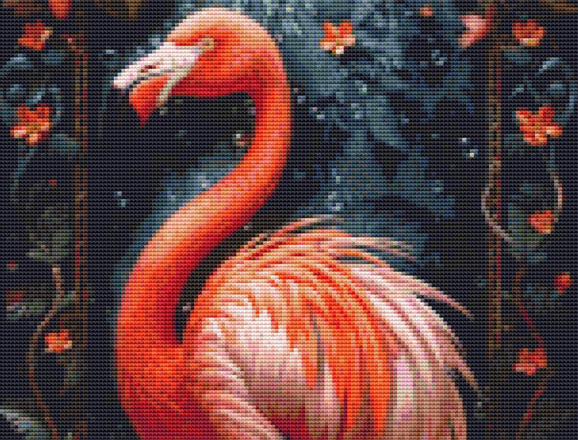 Flamingo in Flowers cross stitch pattern by Eder Jose Rosa