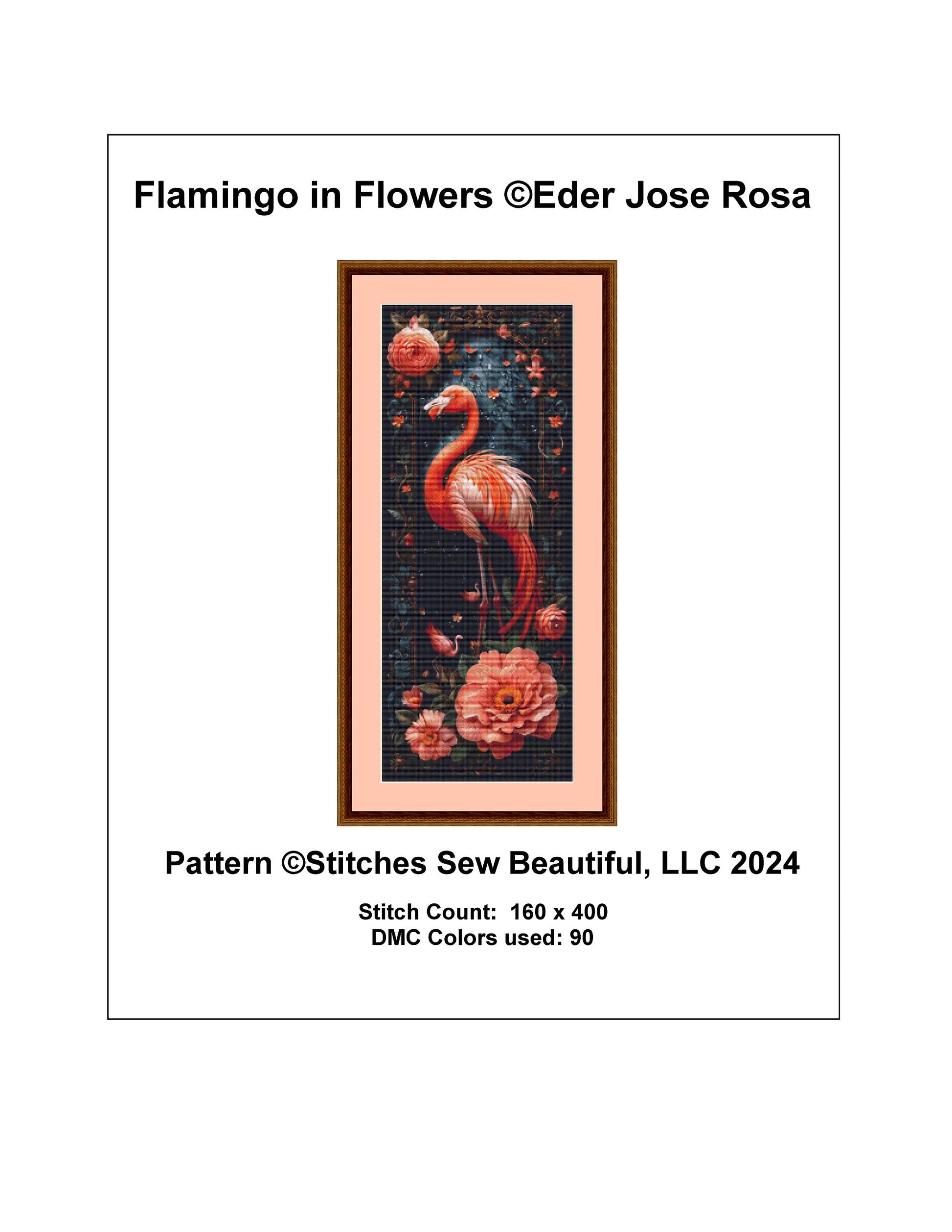 Flamingo in Flowers cross stitch pattern by Eder Jose Rosa