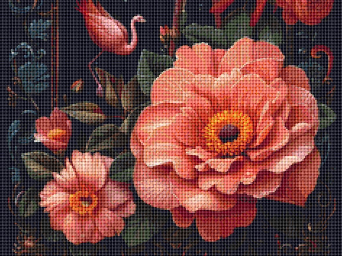 Flamingo in Flowers (Max Size) cross stitch pattern by Eder Jose Rosa