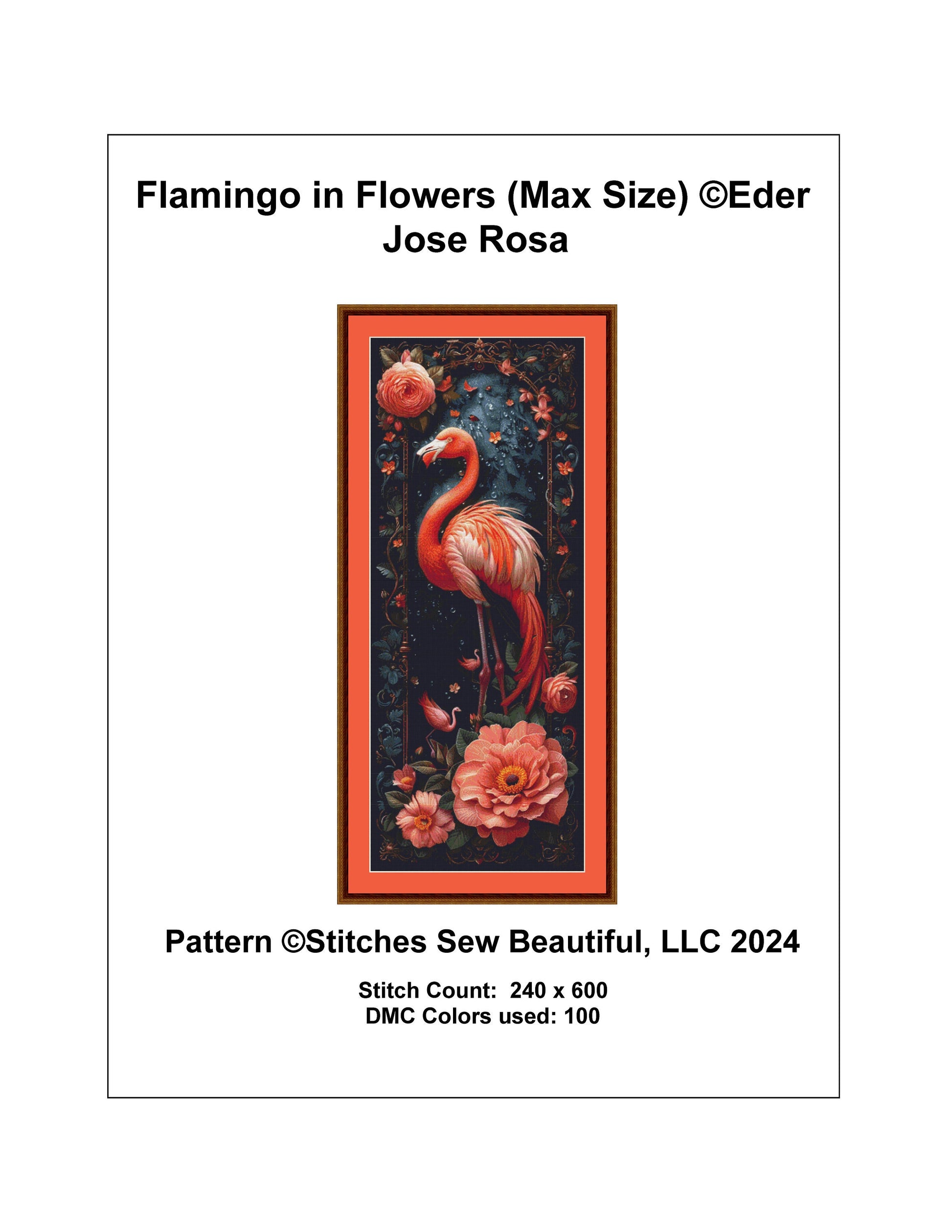 Flamingo in Flowers (Max Size) cross stitch pattern by Eder Jose Rosa