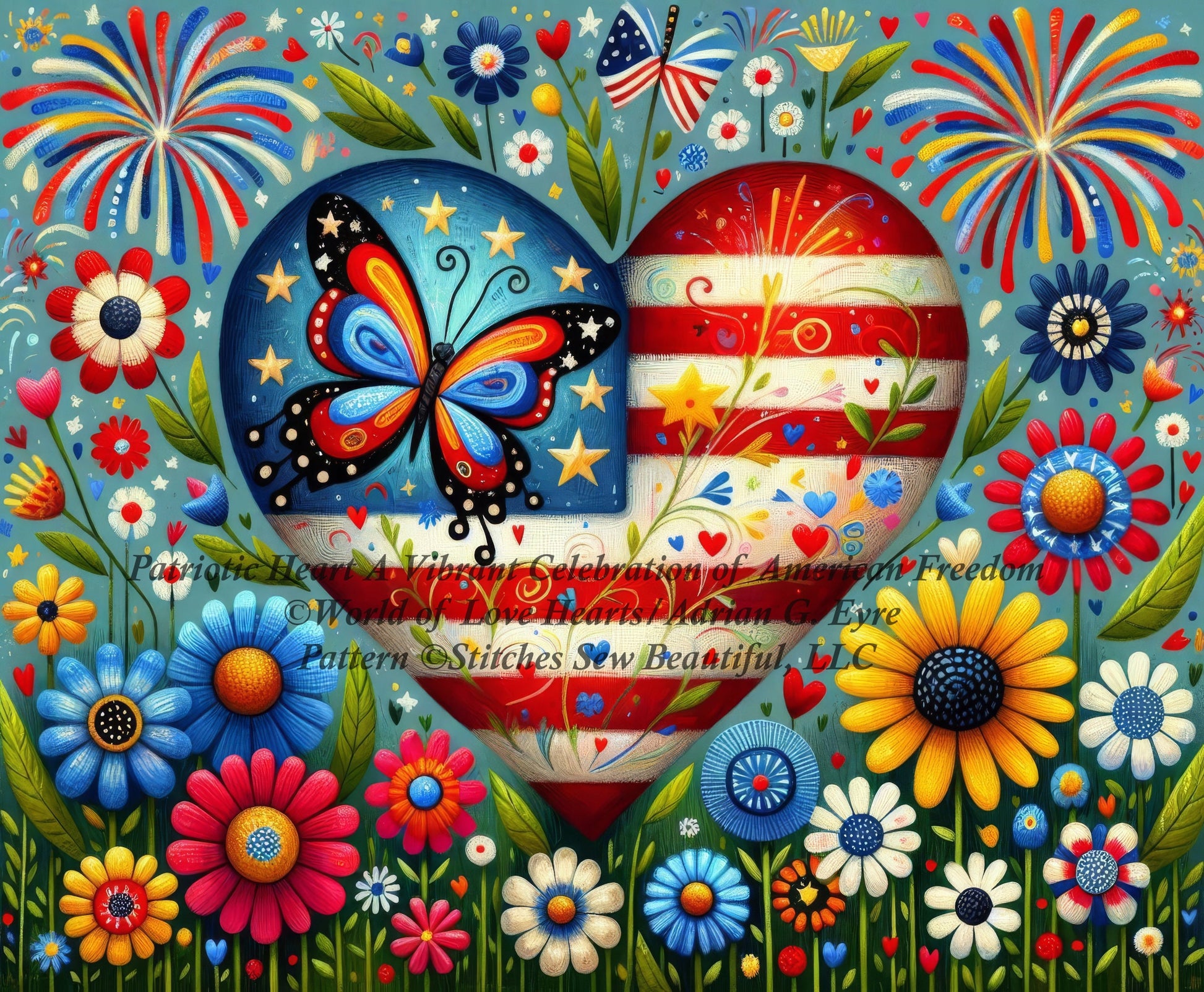 Patriotic Heart A Vibrant Celebrations of American Freedom cross stitch pattern by World of Love Hearts/Adrian G. Eyre