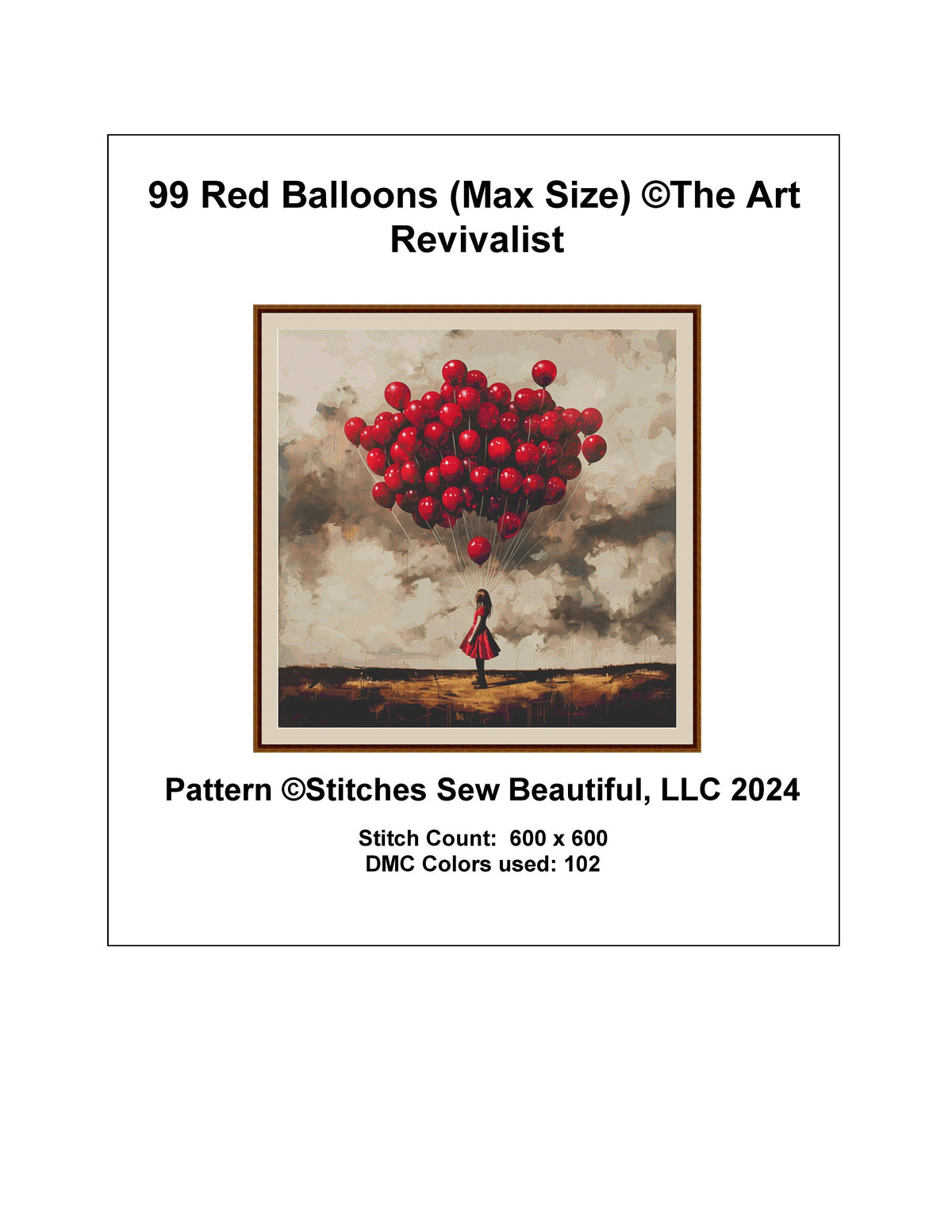 99 Red Ballooons (Max Size) cross stitch pattern by The Art Revivalist