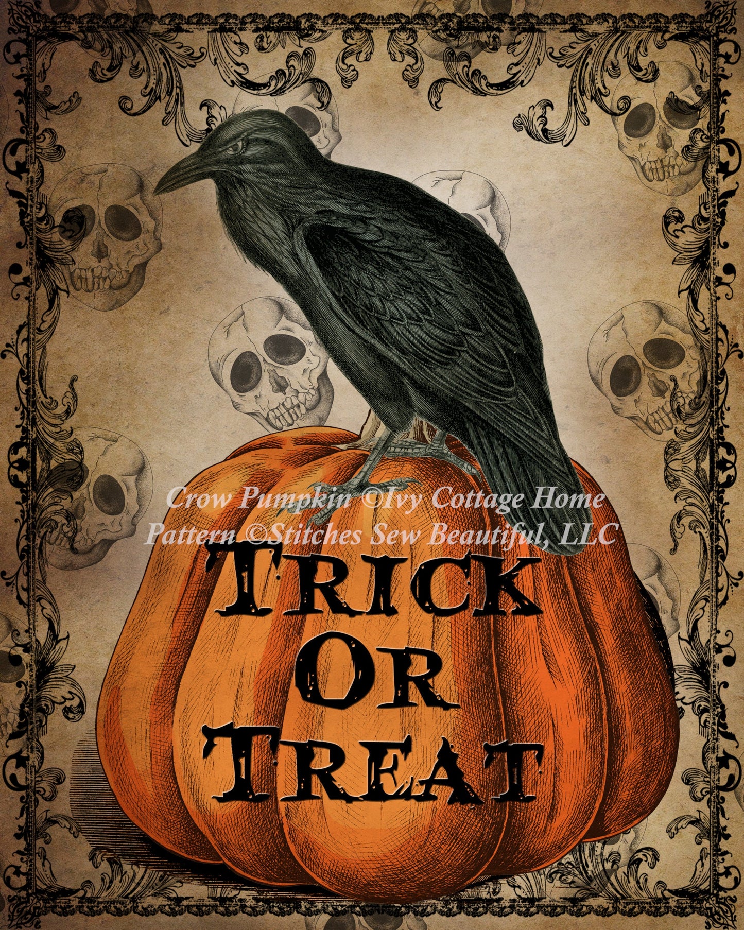 Crow Pumpkin cross stitch pattern by IvyCottageHome
