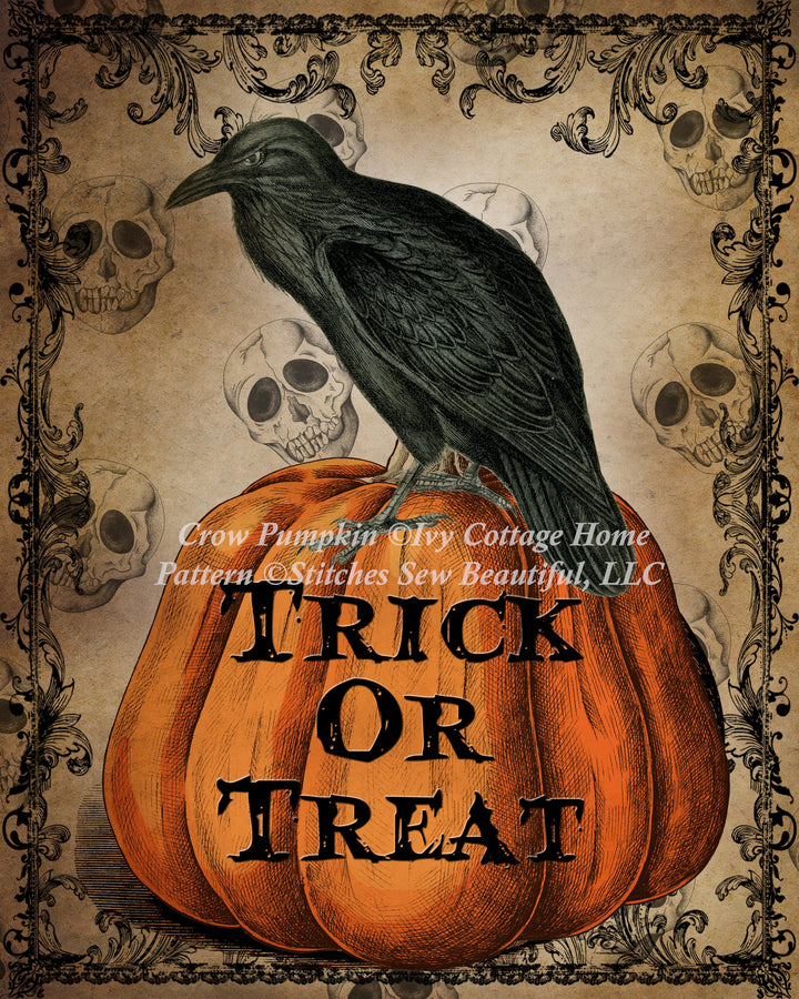 Crow Pumpkin cross stitch pattern by IvyCottageHome