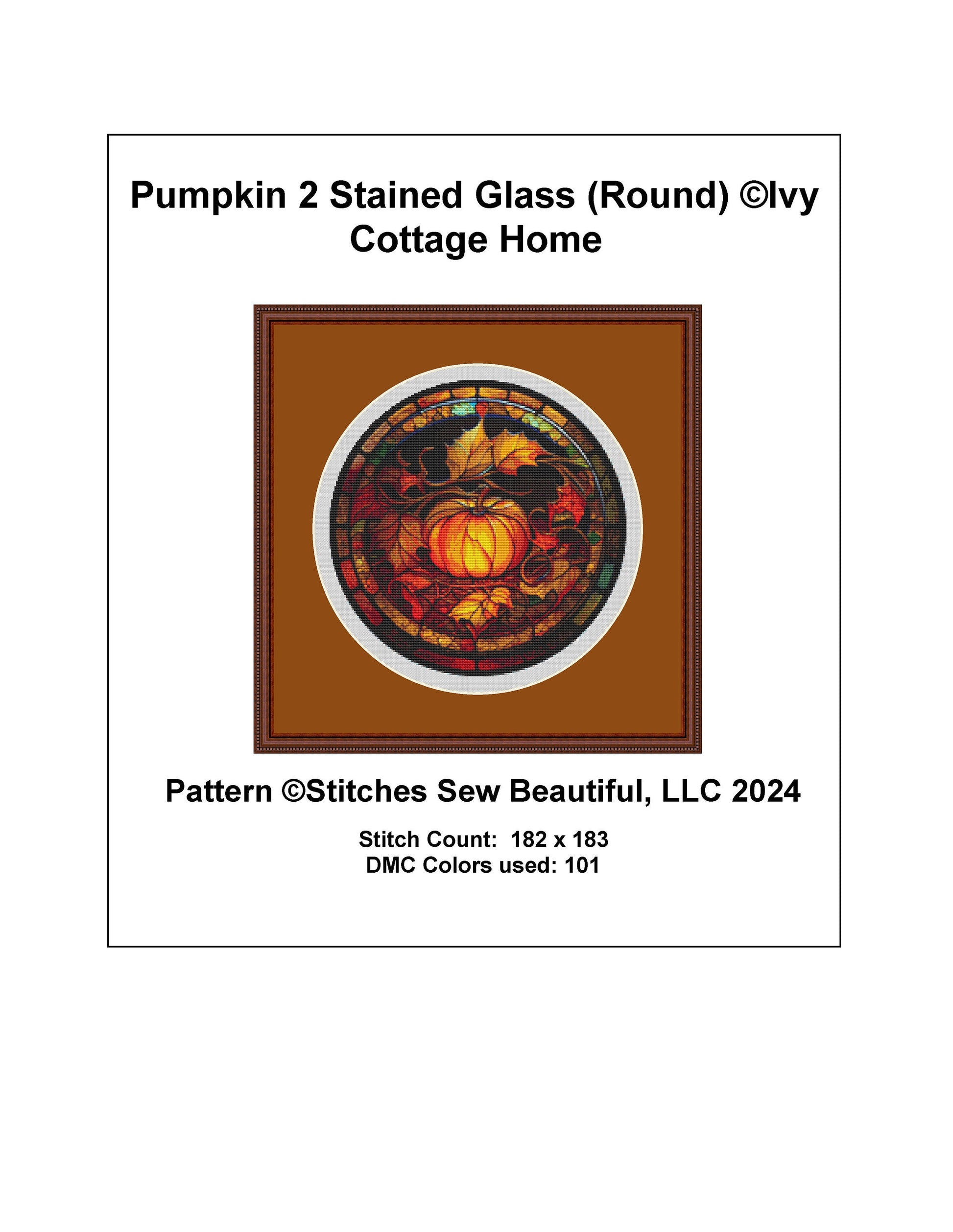 Pumpkin 2 Stained Glass (Round) cross stitch pattern by IvyCottageHome
