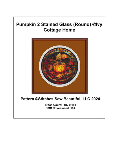 Pumpkin 2 Stained Glass (Round) cross stitch pattern by IvyCottageHome