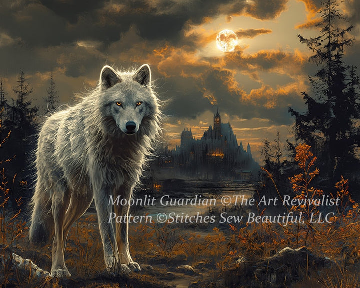 Moonlit Guardian cross stitch pattern by The Art Revivalist