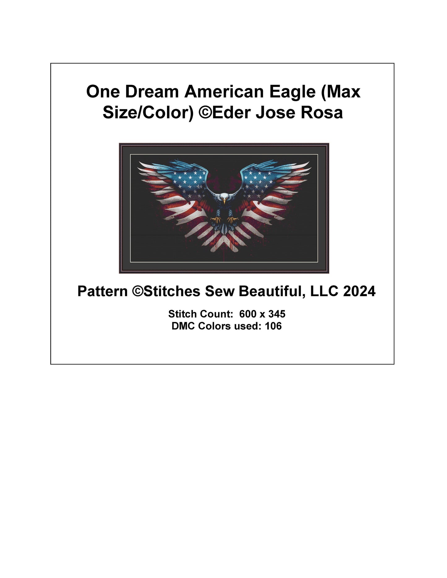 One Dream American Eagle (Max Size/Color) cross stitch pattern by Eder Jose Rosa
