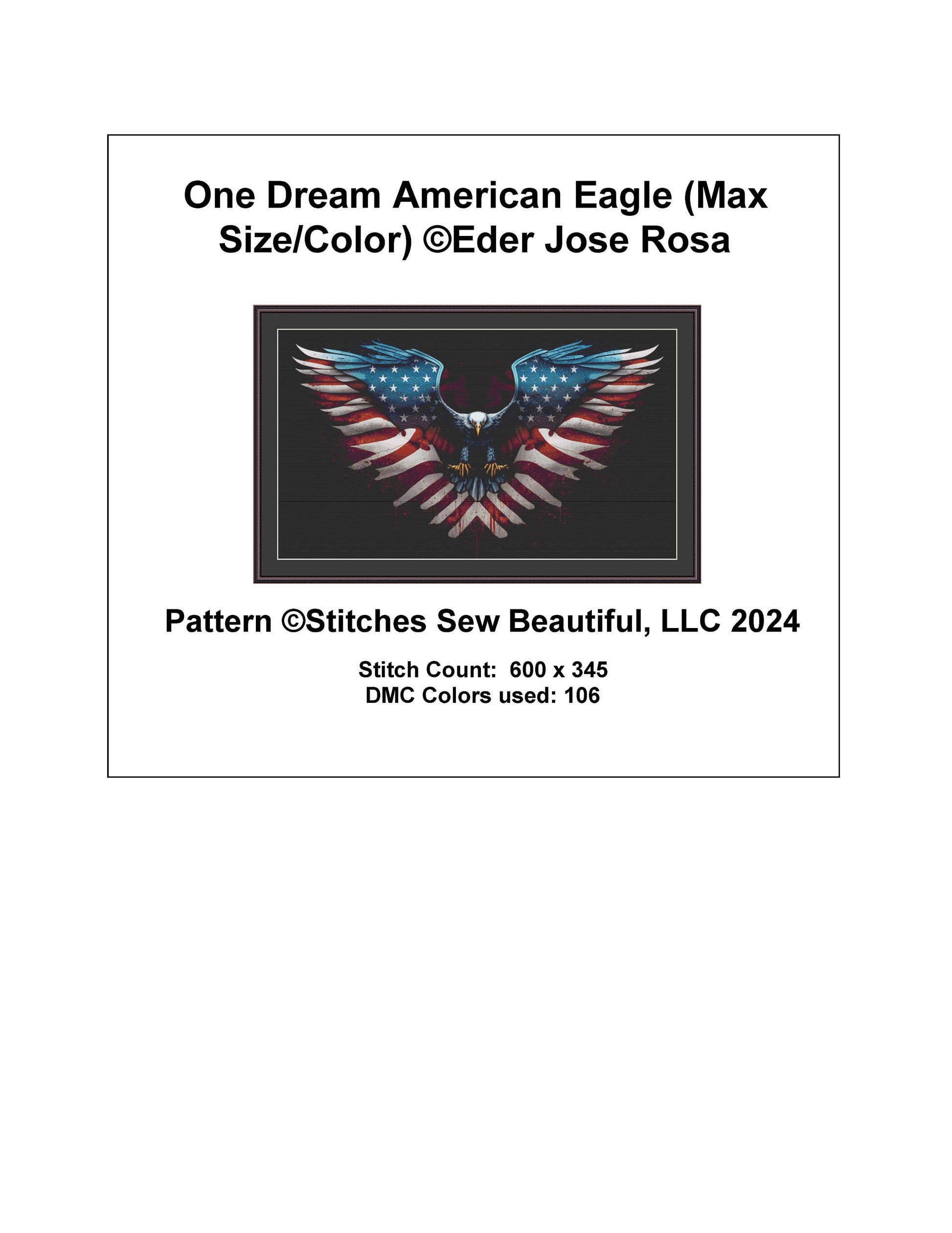 One Dream American Eagle (Max Size/Color) cross stitch pattern by Eder Jose Rosa