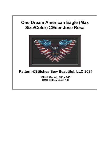 One Dream American Eagle (Max Size/Color) cross stitch pattern by Eder Jose Rosa