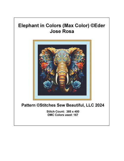 Elephant in Colors (Max Color) cross stitch pattern by Eder Jose Rosa