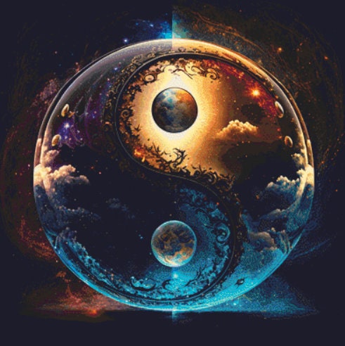 Ying Yang Day and Night cross stitch pattern by DigitalArtClubAU