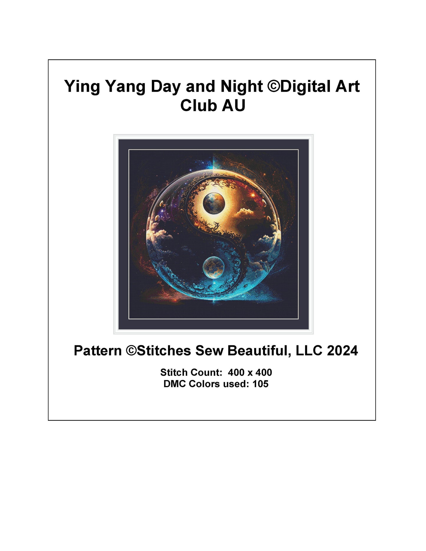 Ying Yang Day and Night cross stitch pattern by DigitalArtClubAU