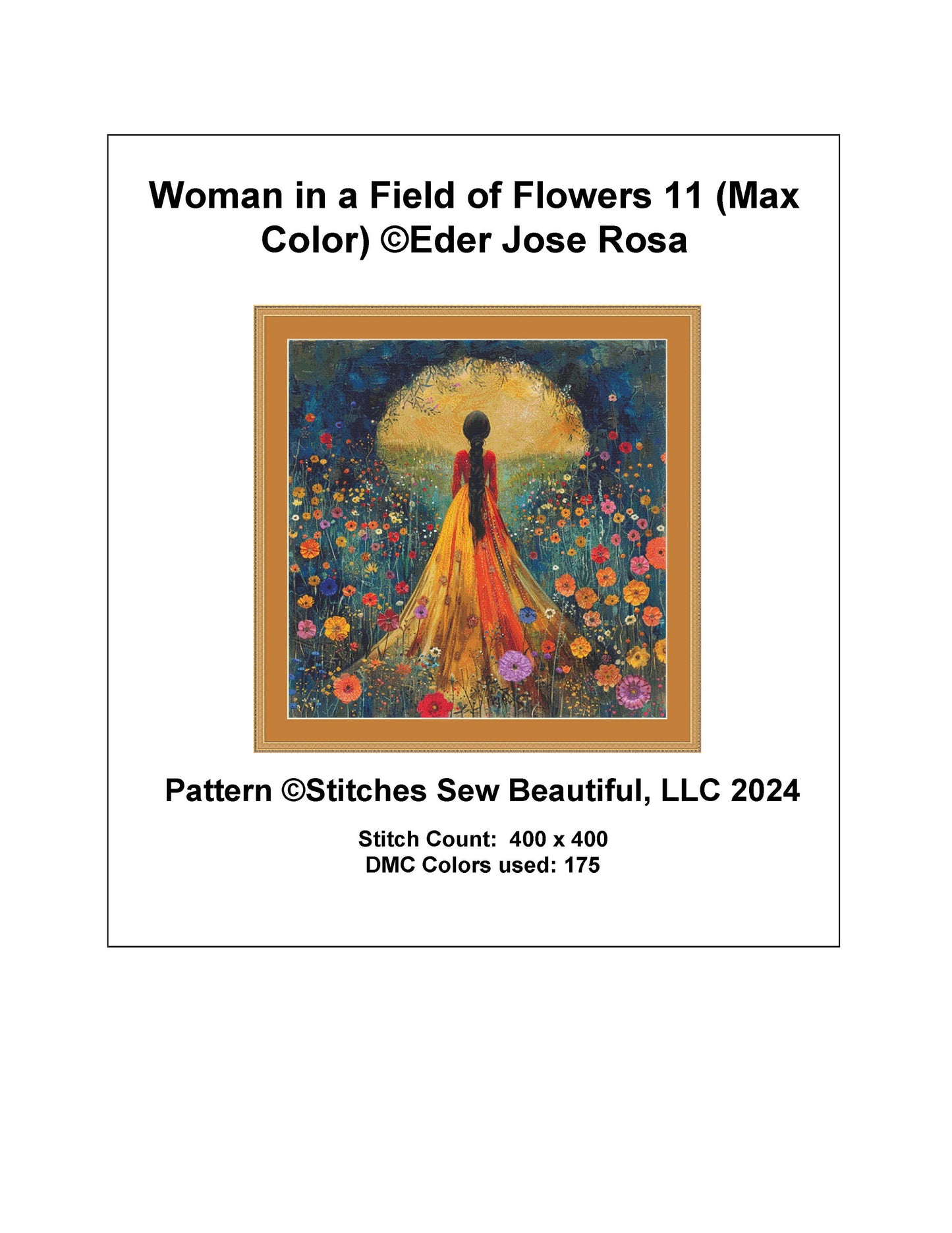 Woman in a Field of Flowers 11 (Max Color) cross stitch pattern by Eder Jose Rosa