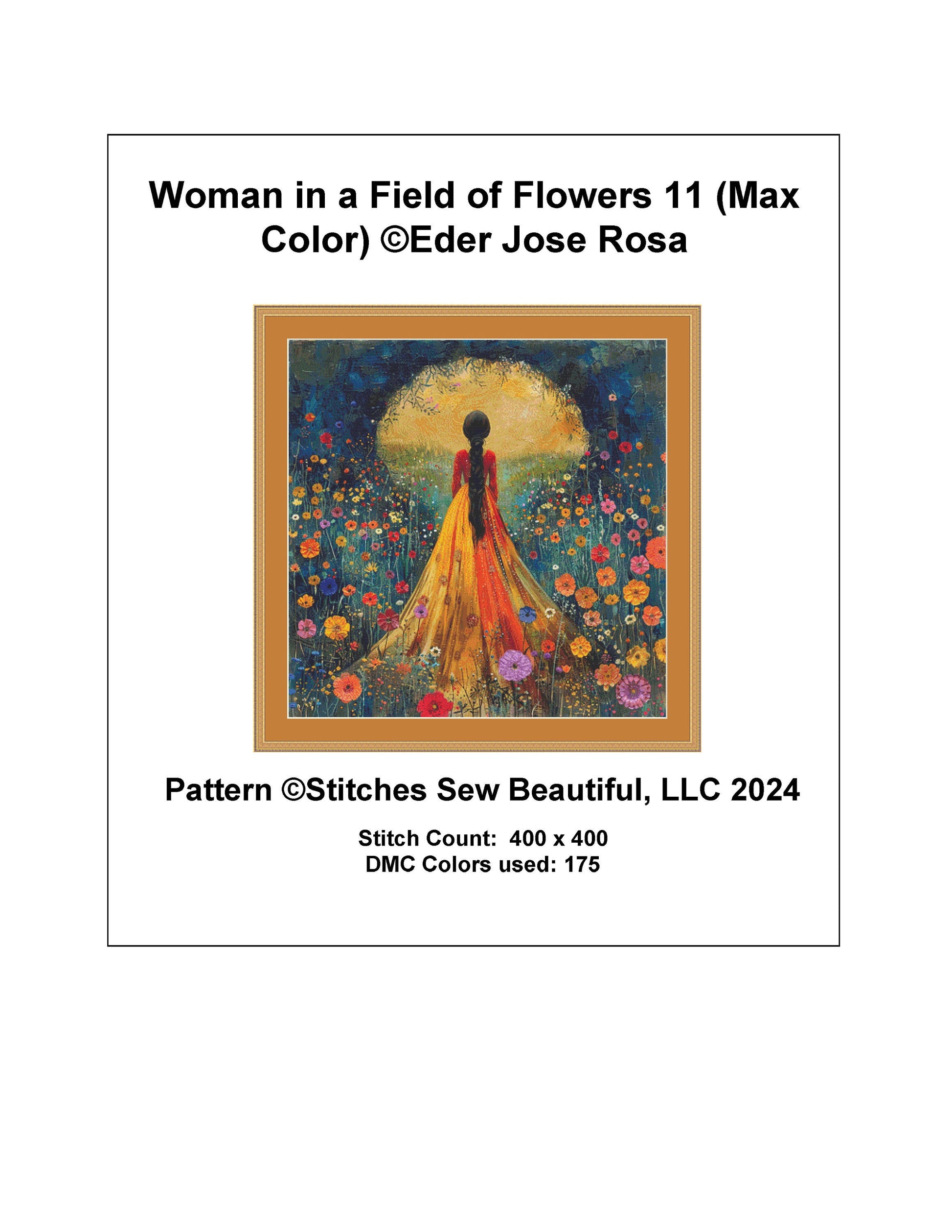 Woman in a Field of Flowers 11 (Max Color) cross stitch pattern by Eder Jose Rosa