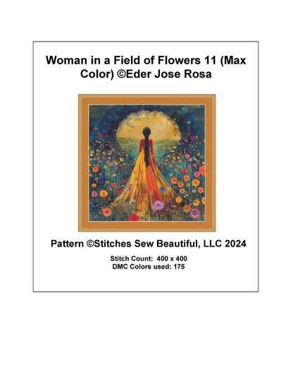 Woman in a Field of Flowers 11 (Max Color) cross stitch pattern by Eder Jose Rosa