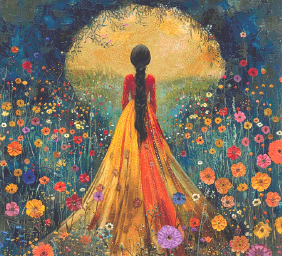 Woman in a Field of Flowers 11 (Max Color) cross stitch pattern by Eder Jose Rosa