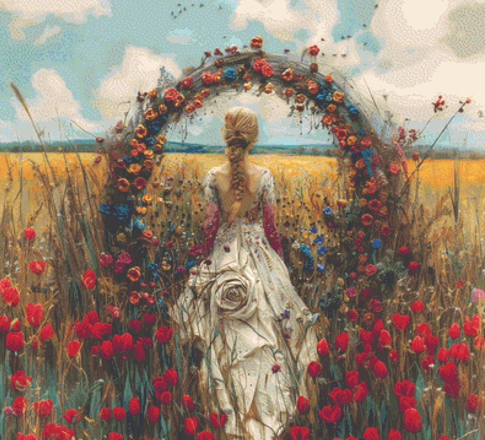Bride in a Field of Flowers 1 cross stitch pattern by Eder Jose Rosa