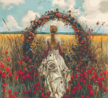 Bride in a Field of Flowers 1 cross stitch pattern by Eder Jose Rosa