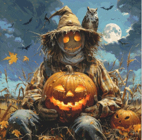 The Scarecrow and the Pumpkin Head cross stitch pattern by Eder Jose Rosa