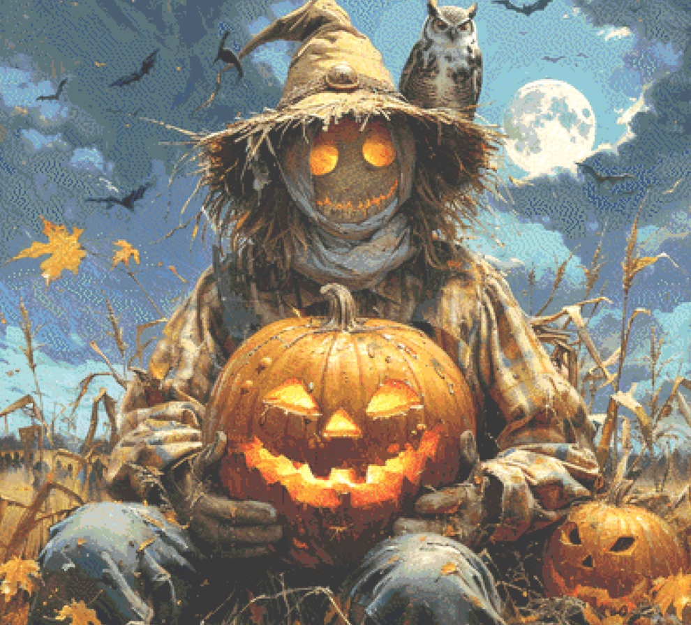 The Scarecrow and the Pumpkin Head cross stitch pattern by Eder Jose Rosa